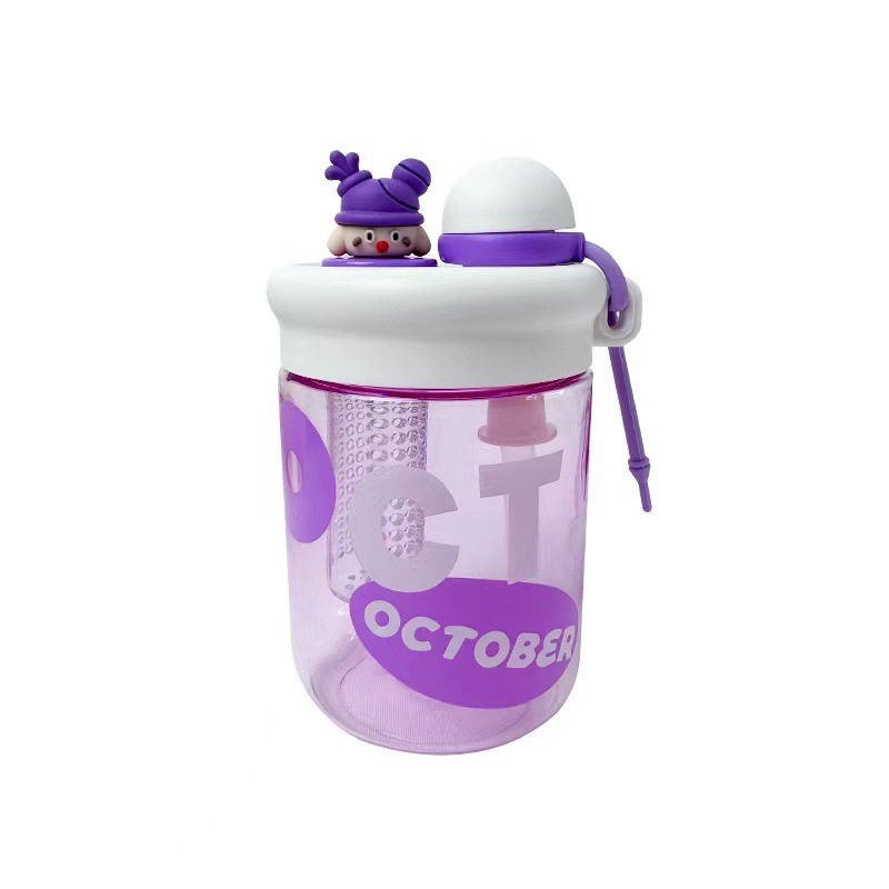 The 2024 Internet celebrity high-appearancelevel cute figurine Bobo cup with tea compartment, double-drinking straw cup, high-temperature resistant and anti-drop water cup Item Picture