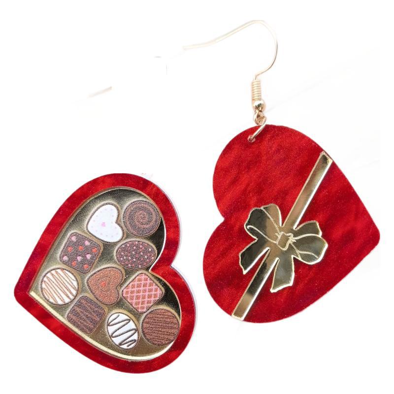 Cross-border best-selling Valentine's Day heartwarming earrings: Peach Heart Rocket Gift box, ice cream wine red retro high-end earrings Item Picture