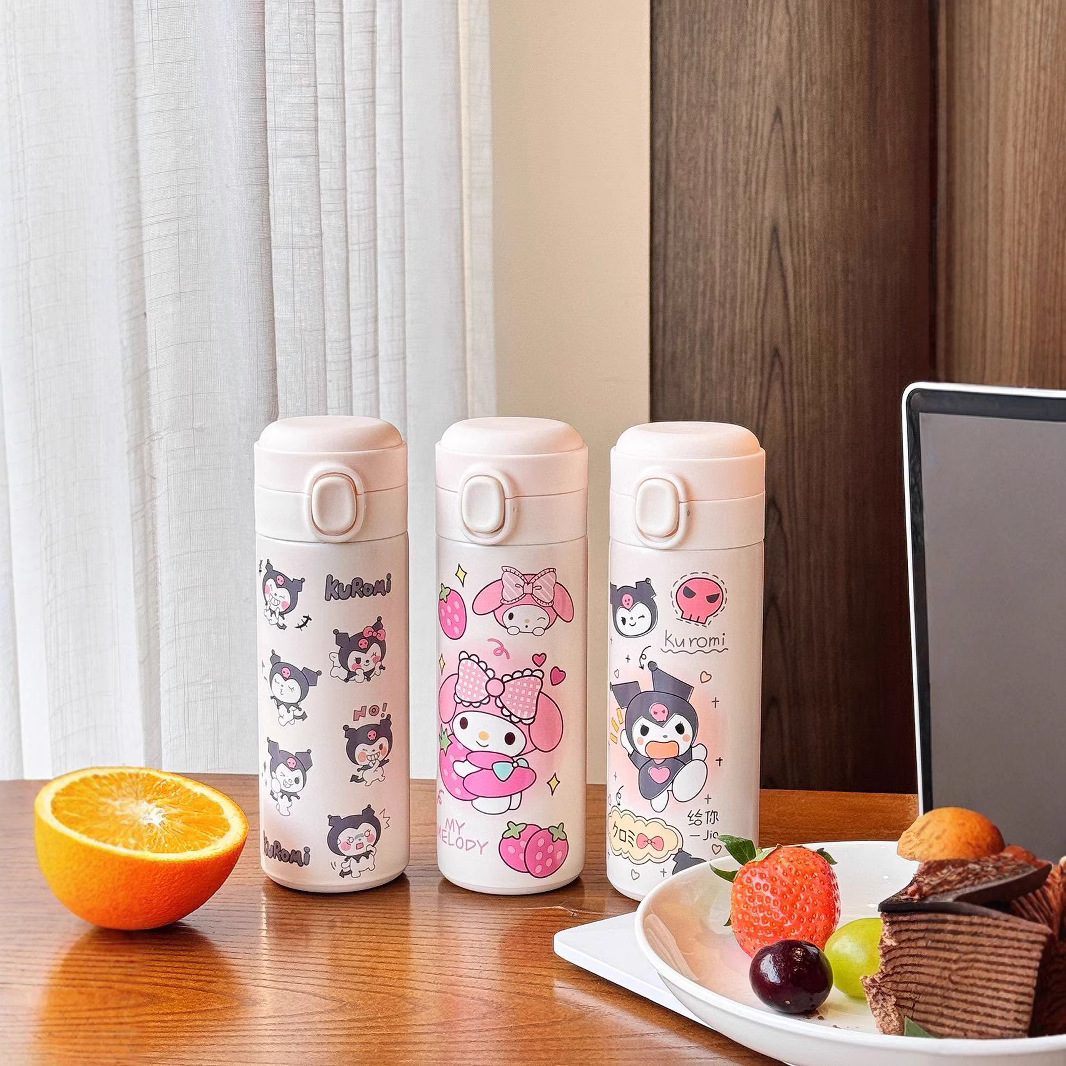 Cute cartoon insulated cup, strawberry bear bouncing stainless steel pea cup, girls' high school appearance level, large-capacity student water cup Specification drawing