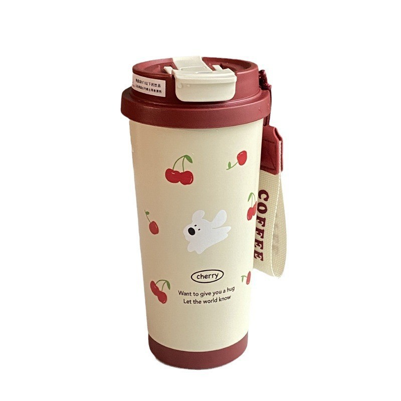 The same summer dual-drink red cherry puppy cup as Xiaohongshu, portable large-capacity coffee cup, car water cup and travel cup Item Picture