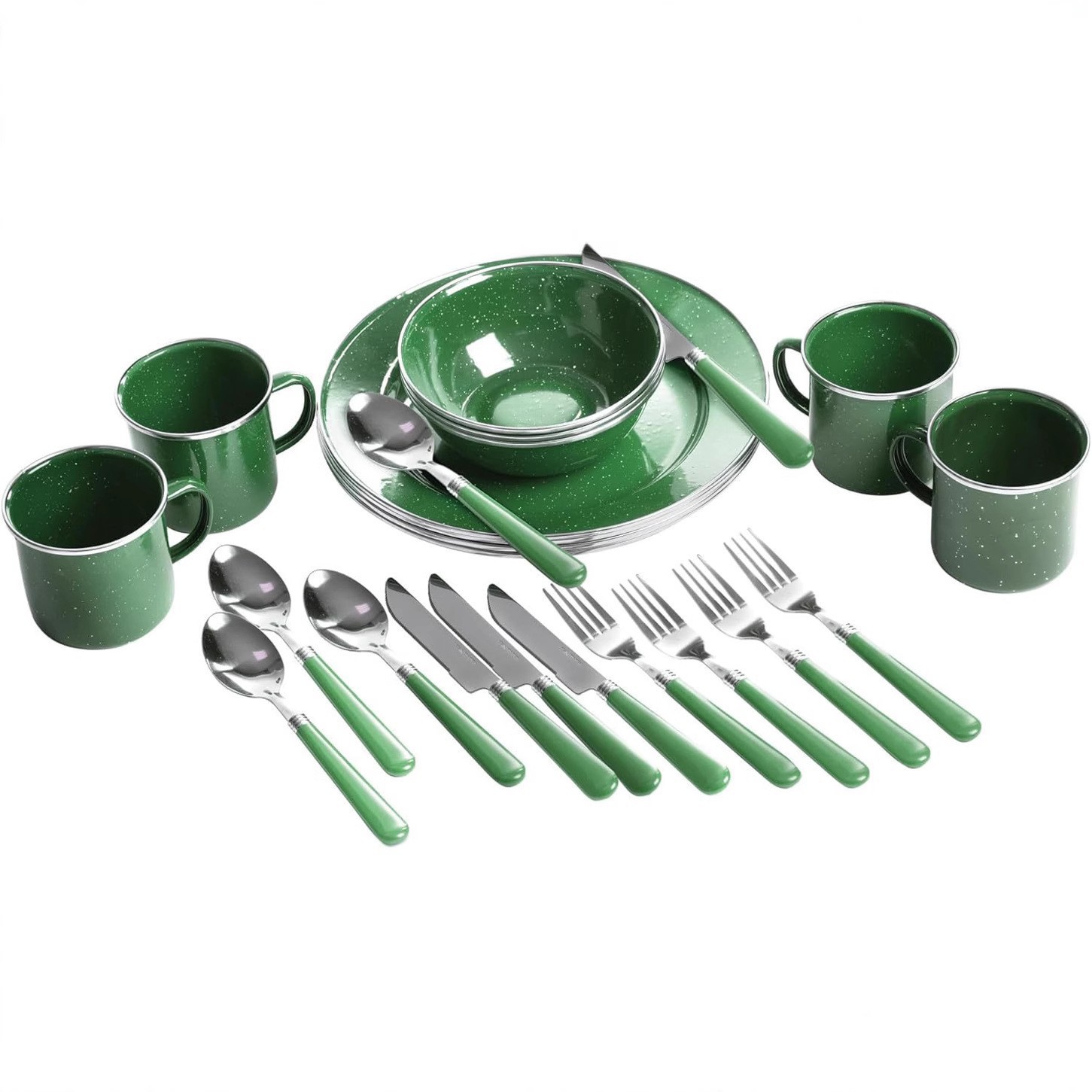 Amazon's best-selling enamel plates and bowls, 24-piece enamel outdoor camping tableware set, picnic and camping open flame enamel cups details Picture