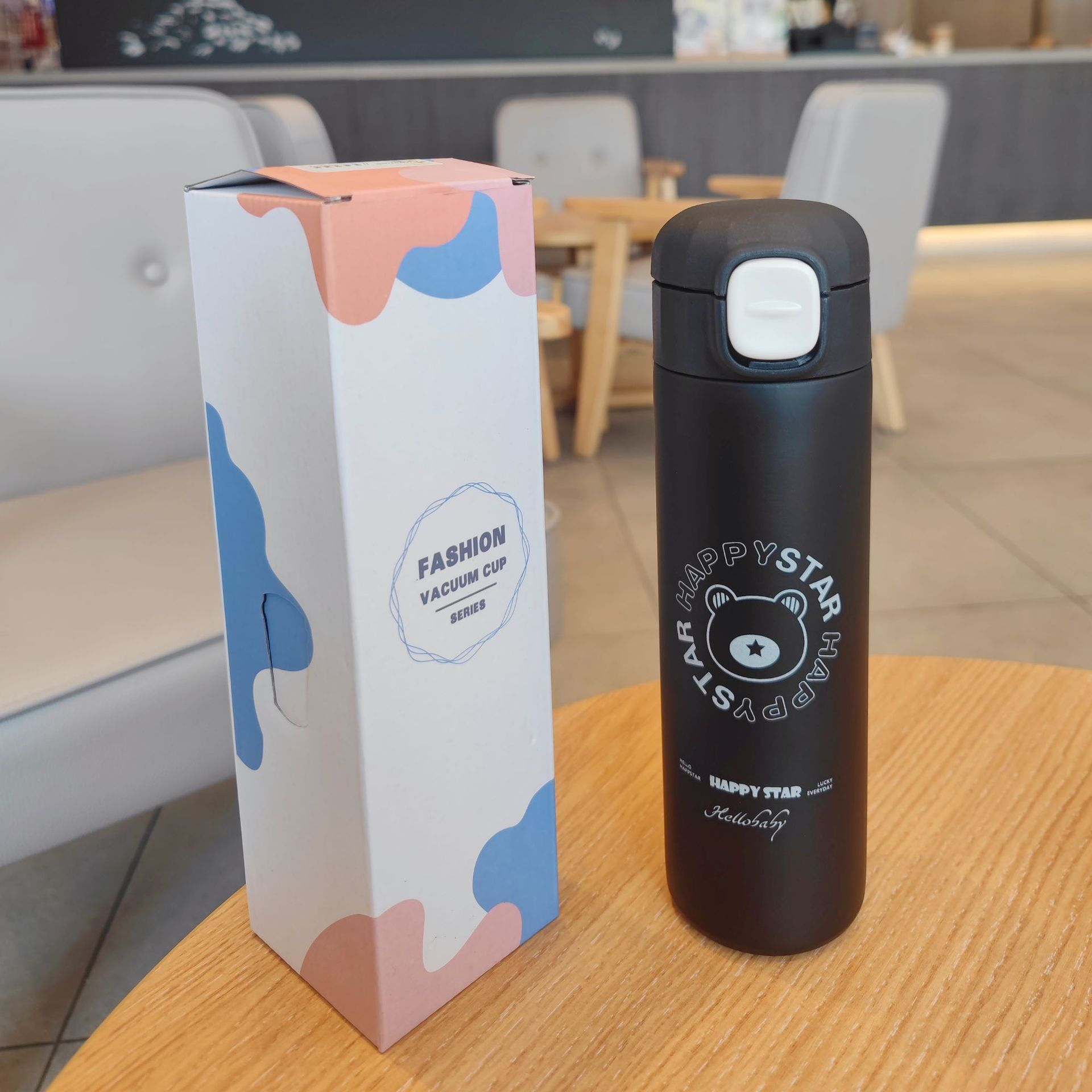 Simple cartoon insulated cup for direct drinking, water cup for male and female students, couple portable, high appearance level, pop-up lid stainless steel portable cup Application Scenario