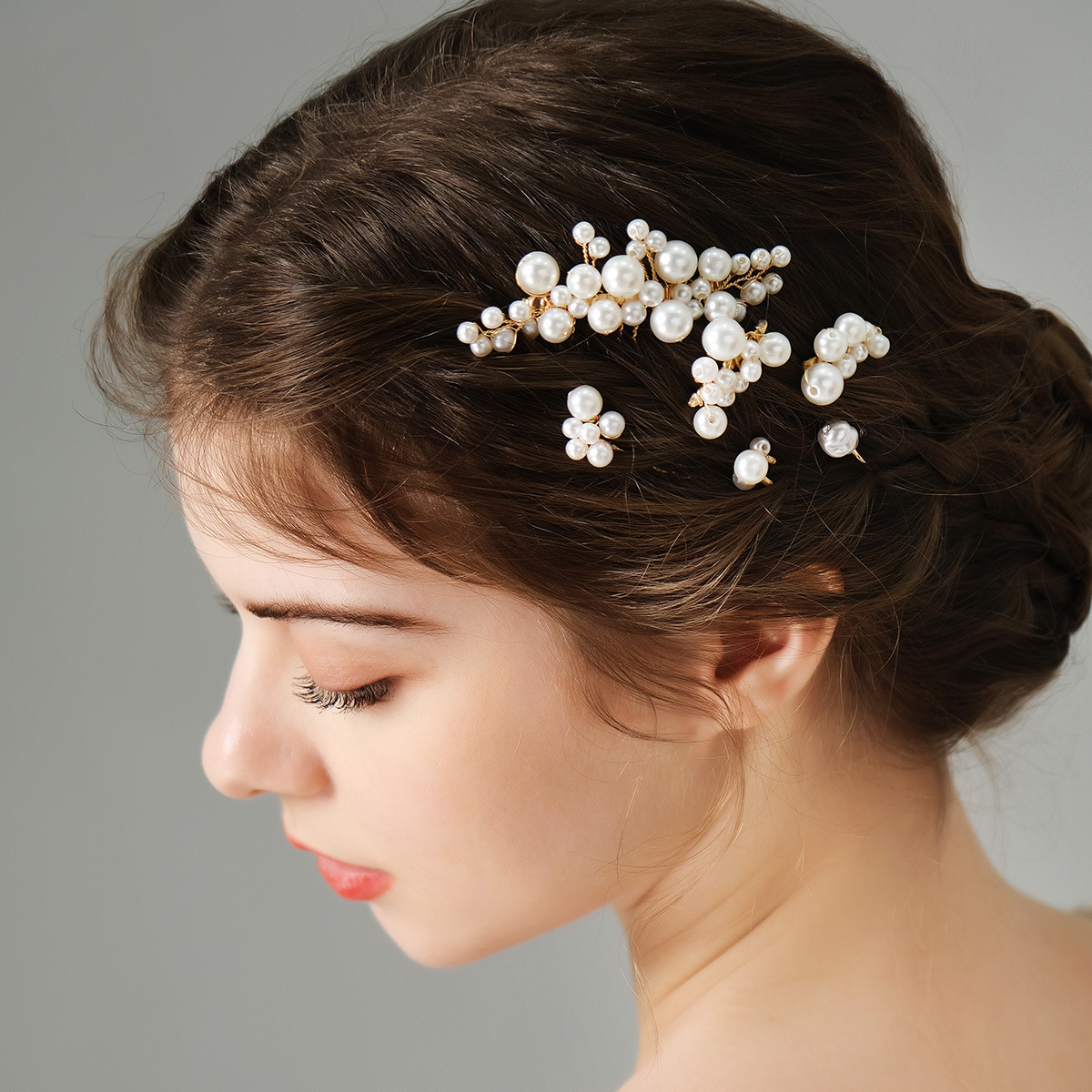 European and American retro pearl hair accessory, female socialite's updo, handcrafted comb, bride's wedding jewelry, pearl hair comb six-piece set full figure