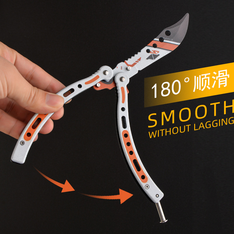 Butterfly Knife, all-steel folding knife, novice practice outdoor knife, unedged swing hand csgo peripheral fancy game knife Specification drawing