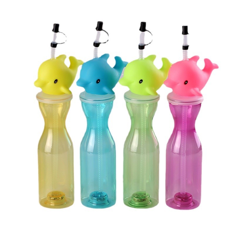 Simple, fashionable and creative cartoon-shaped cups, disposable plastic straw cups, and new popular juice and milk tea drink cups details Picture