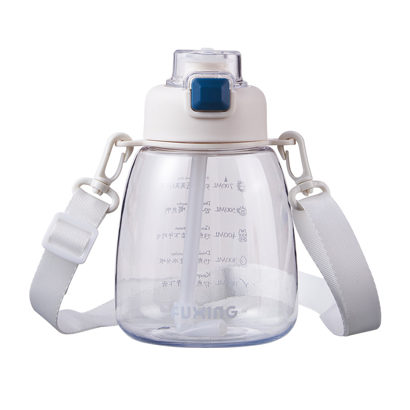 Fuxing Children's straw cup, big-belted cup, cute plastic cup for students, Cartoon water cup, portable water bottle for Outdoor sports Item Picture