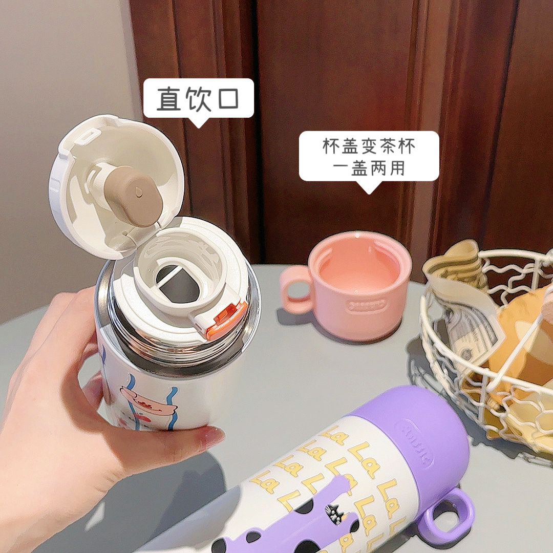 Cute cartoon dopamine insulated cup, retro stainless steel water cup, two-in-one cup gift for girl students Application Scenario