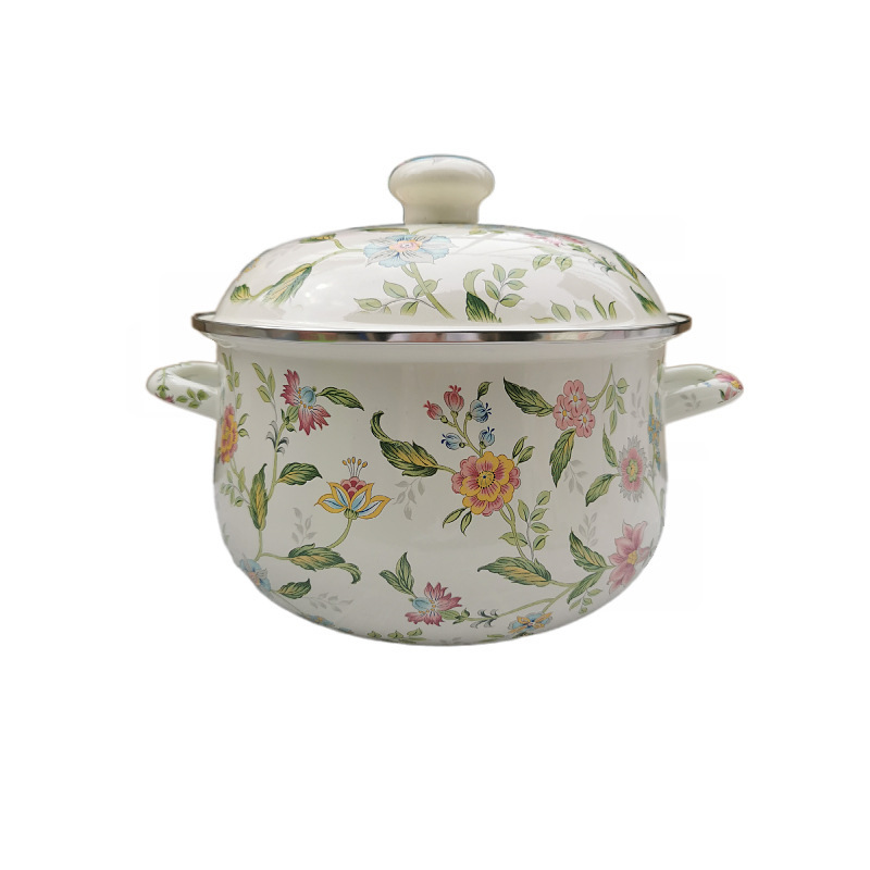 Cross-border bestsellers: Double-ear enamel soup pot, thickened flat-bottomed stew pot, high persimmon pot, enamel pot, gas and electromagnetic compatible Item Picture