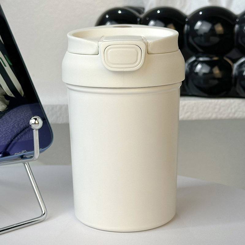 Cute large-capacity insulated cup, new pop-up lid straw water cup, household and student portable solid-color cup, cold preservation cup full figure