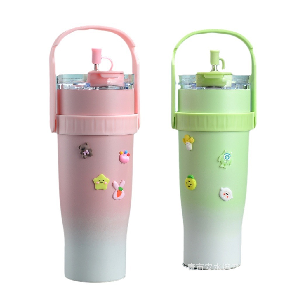 Cross-border Juwuba 304 stainless steel insulated cup, 40oz hand-held straw, straw ice cup, portable car cup Item Picture