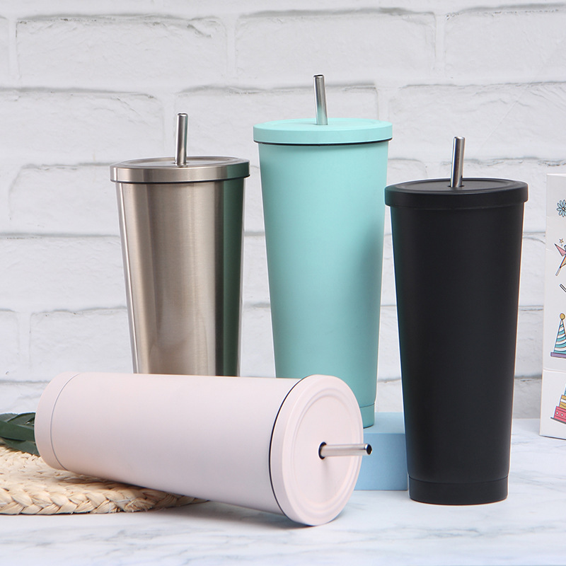 Wholesale of cross-border best-selling 304 stainless steel straw cups, large-capacity outdoor coffee cups, and car vacuum insulated cups details Picture