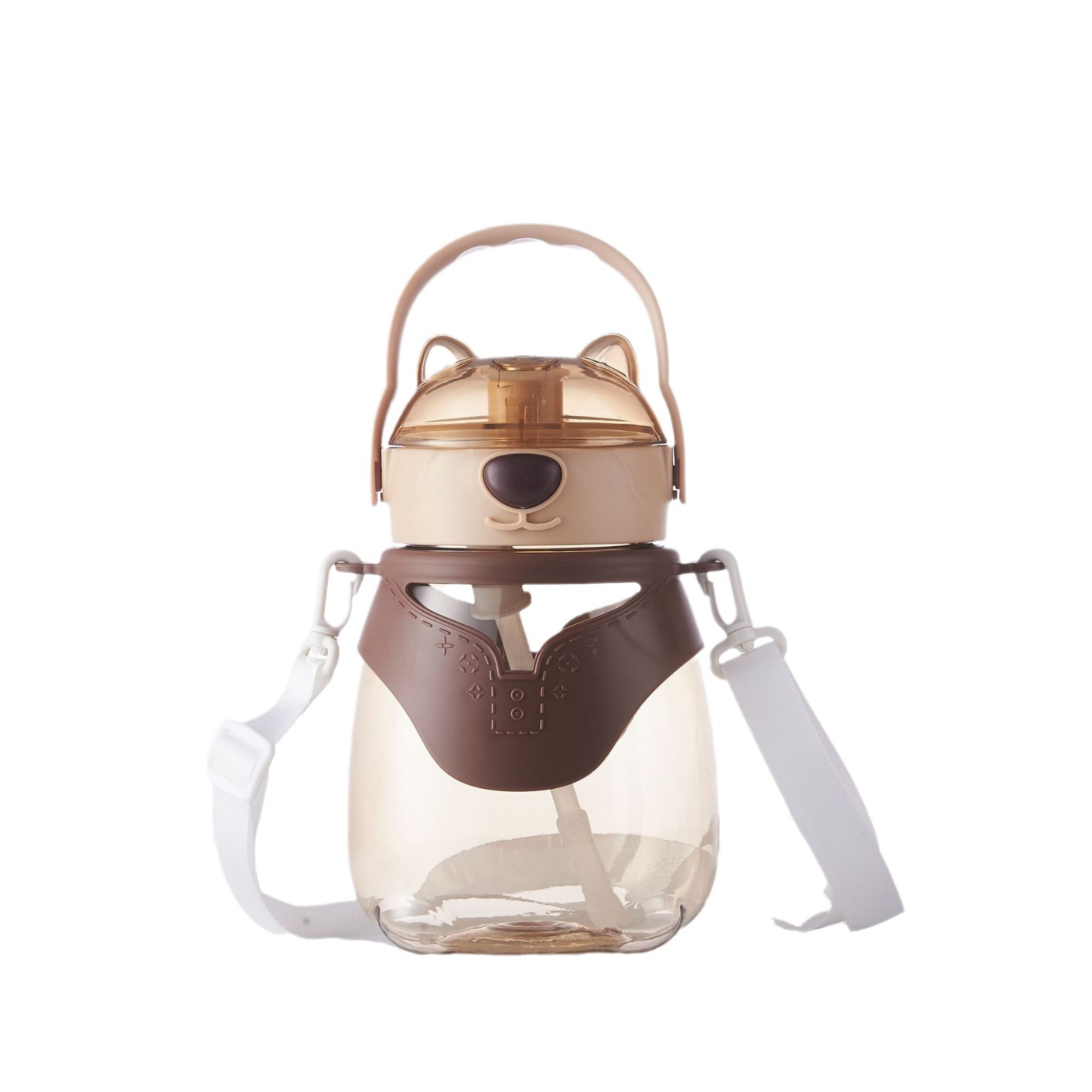 New internet-famous cute bear plastic water cup, large-capacity straw cup, children's outdoor water bottle, space cup, tonton cup Item Picture
