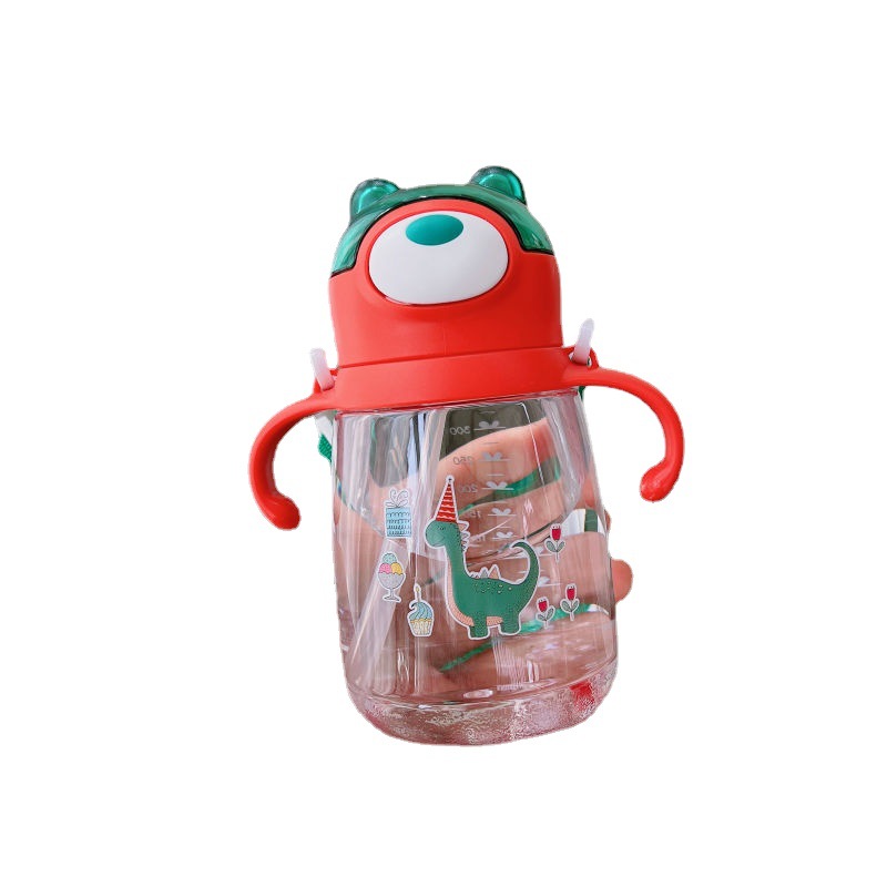Seliya children's water cup with straw, plastic anti-drop cup, cartoon for primary school students, kindergarten handle portable water bottle Item Picture
