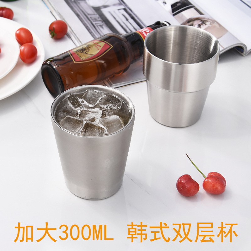Korean-style double-layer beer mugs, coffee cups, mugs, children's cups, gifts, engraved heat-insulating stainless steel water cups full figure