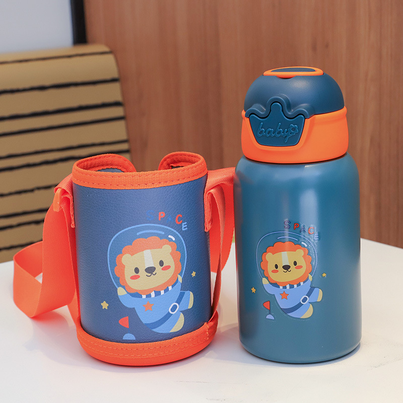 Children's kettle, insulated cup, antler cup, star straw cup, smart cartoon double-lid cup, cup sleeve, stainless steel back Specification drawing