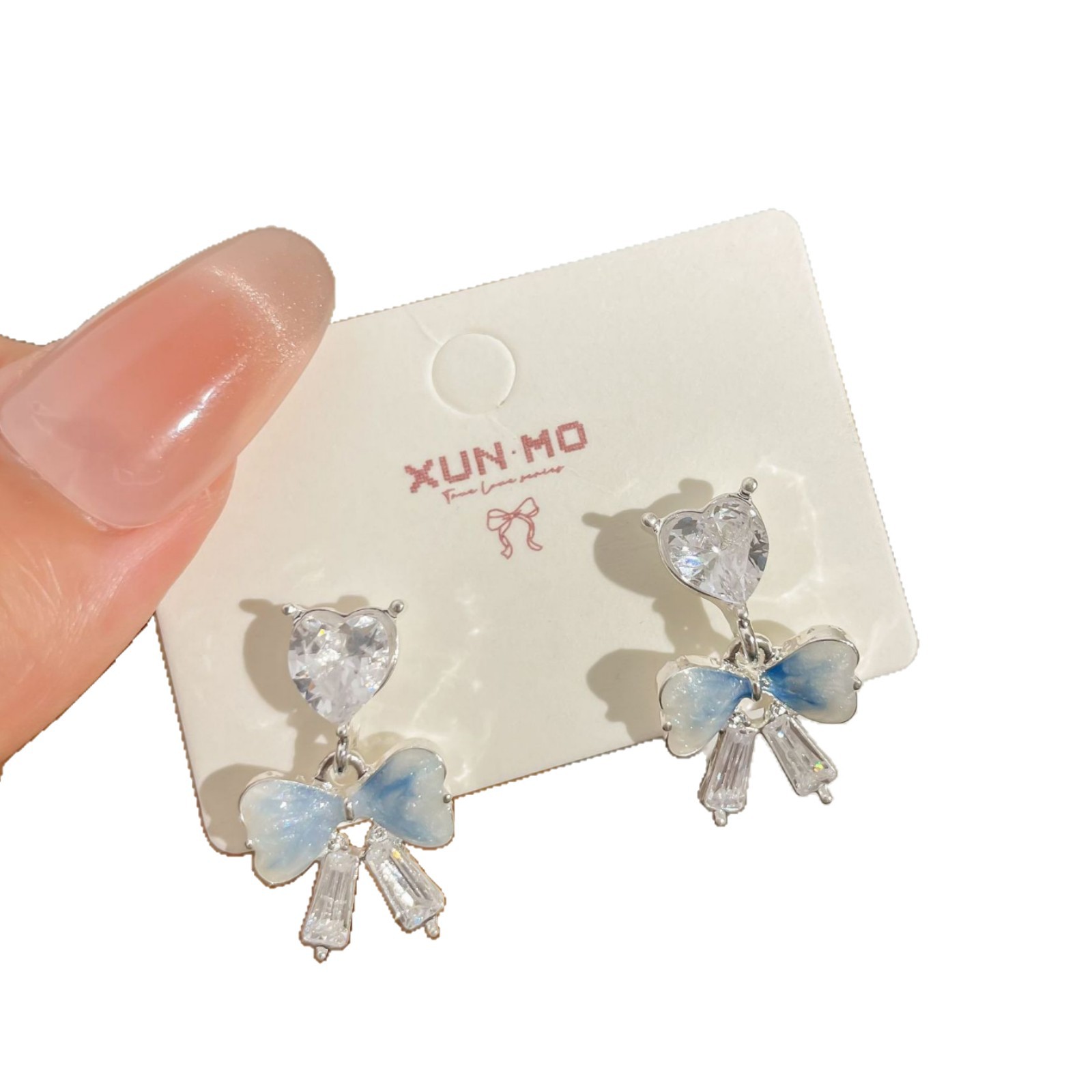 French-style gentle and elegant diamond-encrusted zircon bow stud earrings for women, a light luxury and niche silver needle earrings wholesale Item Picture