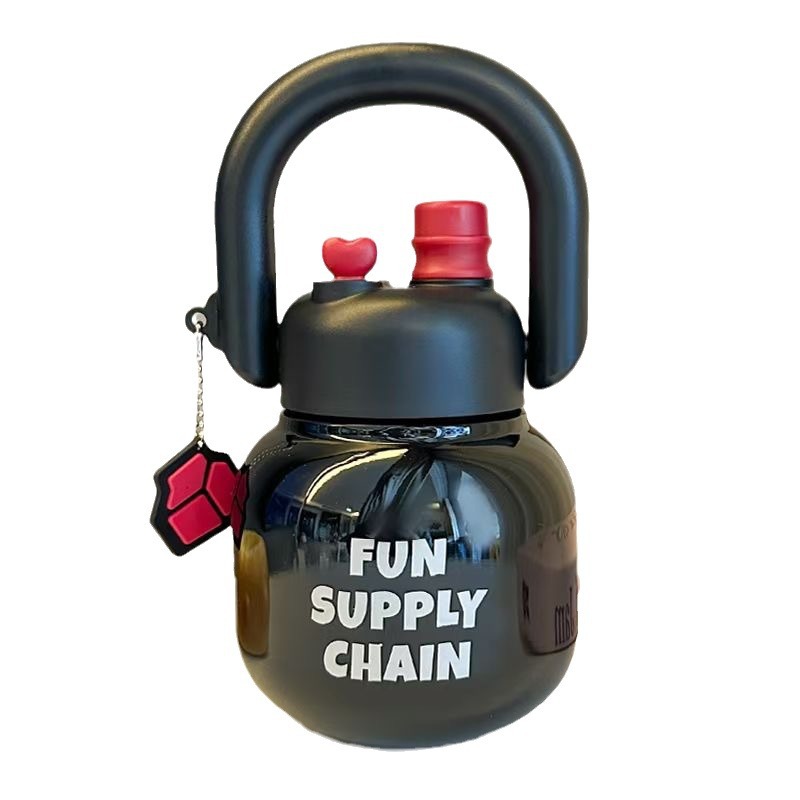Thickened double-spout carrying pot, portable for girls, high appearance level in summer, large-capacity straw, big-bellied cup, space ton cup Item Picture
