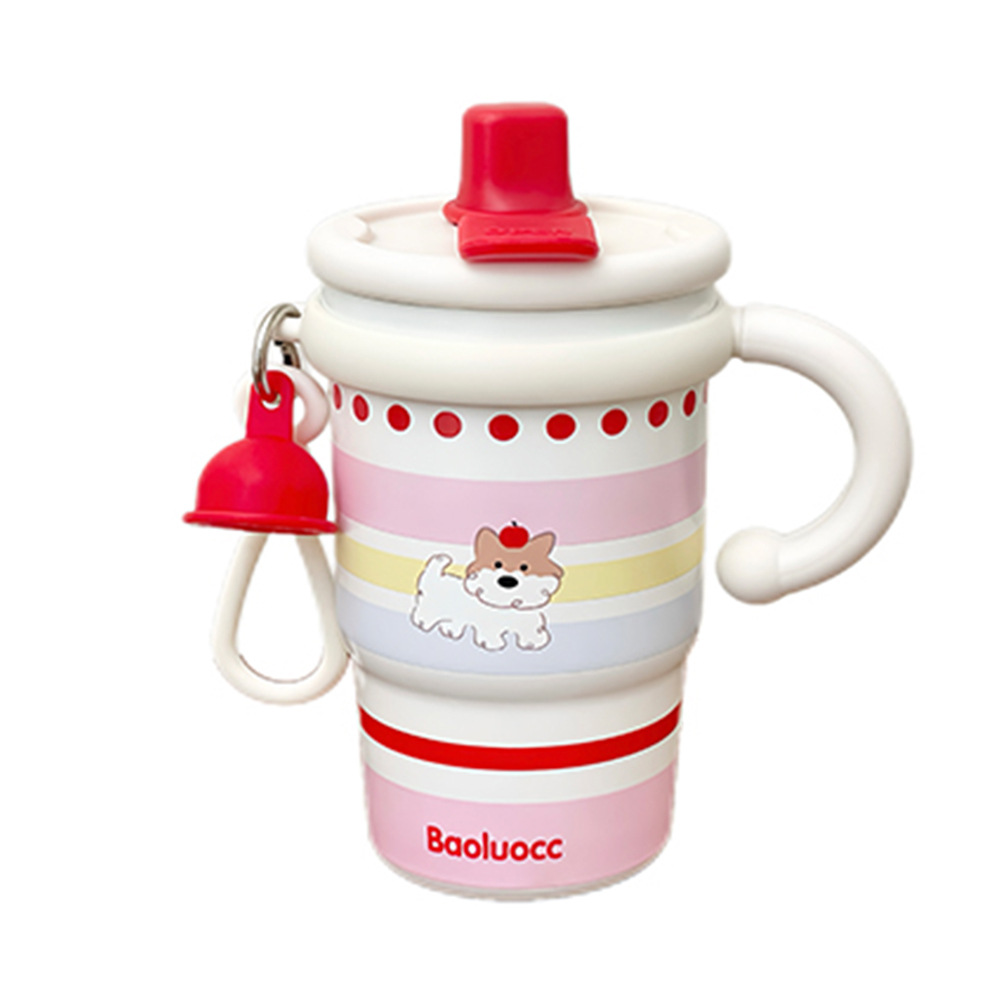 New cartoon handle water cup, women's desktop double-drinking coffee cup, portable ceramic inner liner, stainless steel insulated cup Item Picture