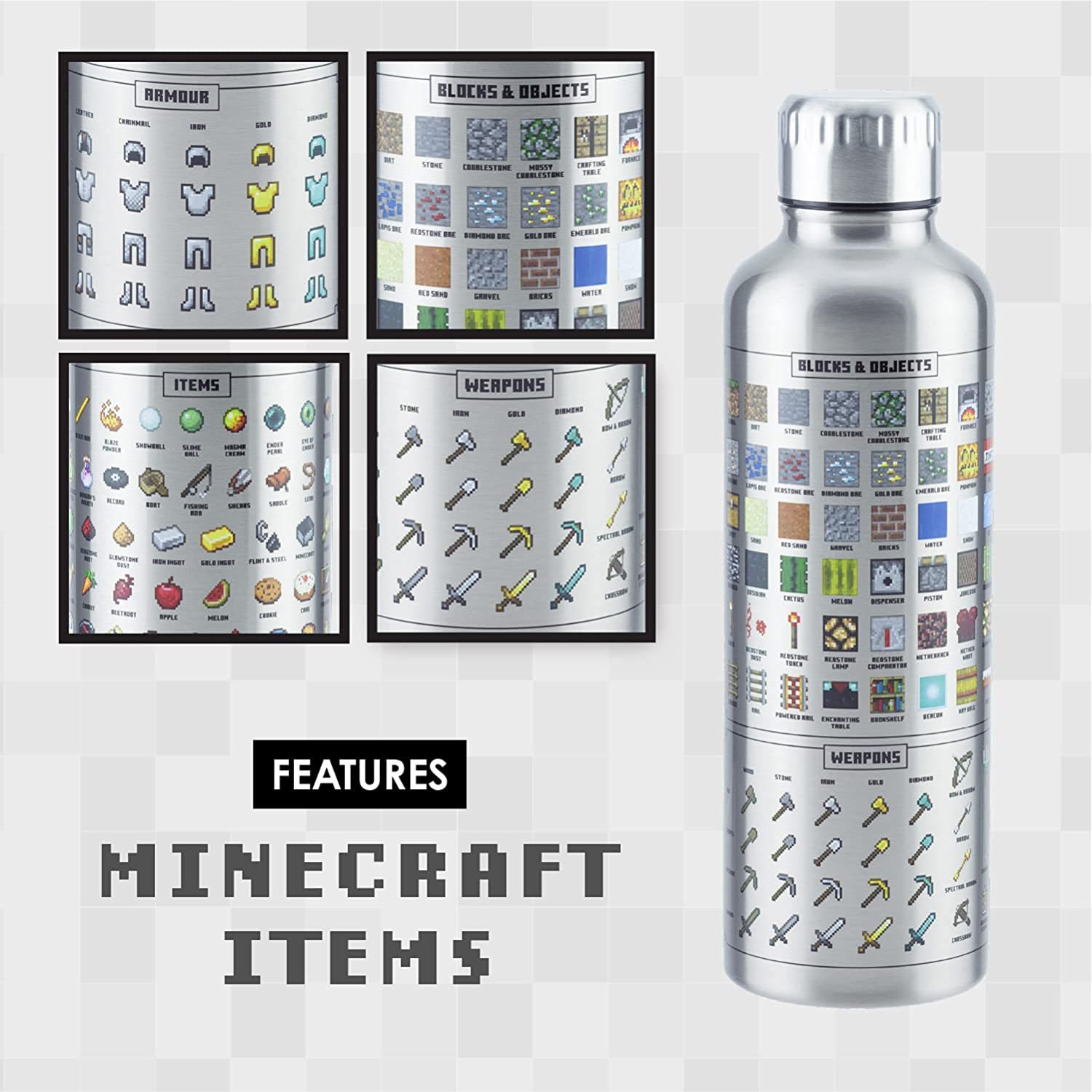 Minecraft game icon stainless steel insulated water bottle for children and students, anti-scald and heat-insulating sports travel cups Specification drawing