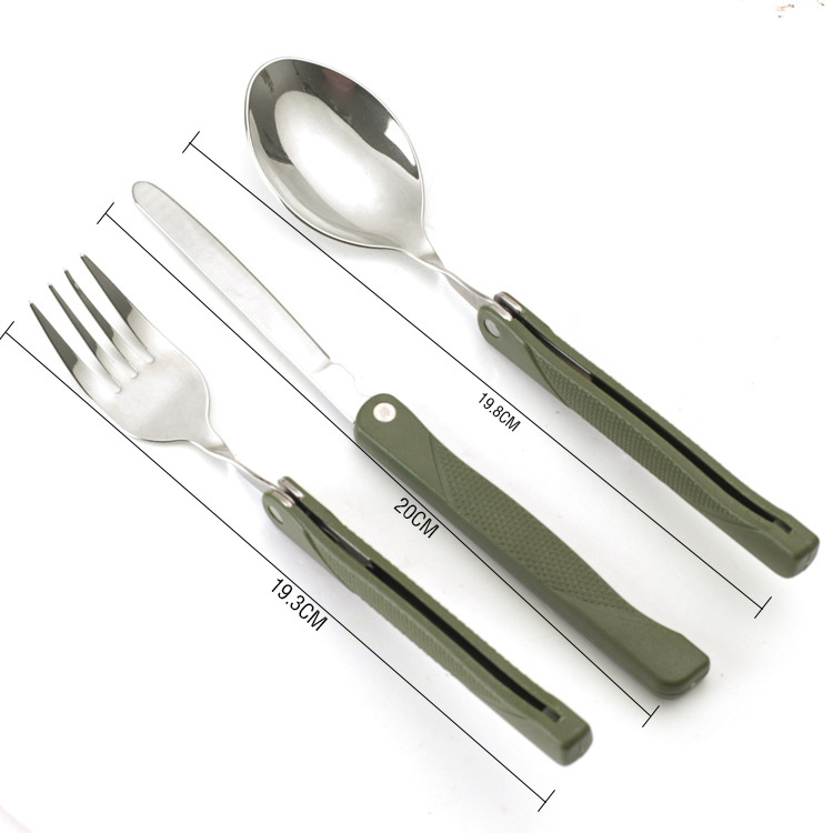 Three-piece stainless steel knife, fork and spoon set, European portable tableware, foldable plastic tableware, outdoor knife and fork set Application Scenario