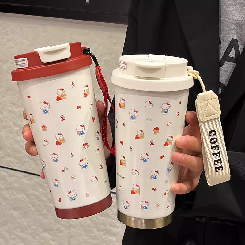 Internet-famous girlish insulated cup, high appearance level for girls, large-capacity straw coffee cup, cute student portable drinking cup full figure