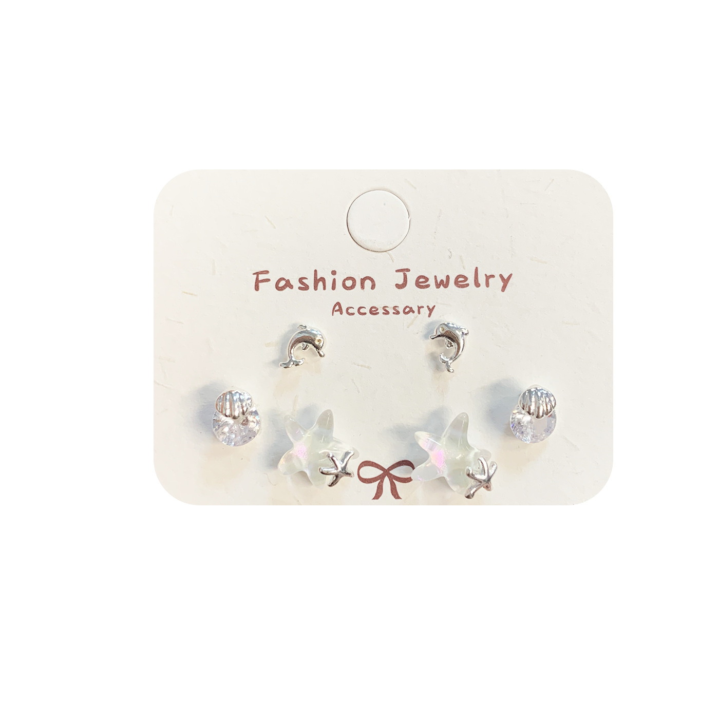 New ocean-themed gradient starfish shell earring set for women, silver needle, clear and fresh, shining and exquisite earrings Item Picture