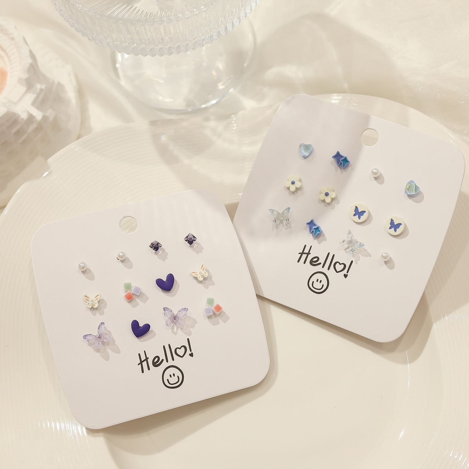 Exquisite and small heart-shaped butterfly silver needle ear stud set, women's ins mini earrings, high-end earrings wholesale details Picture