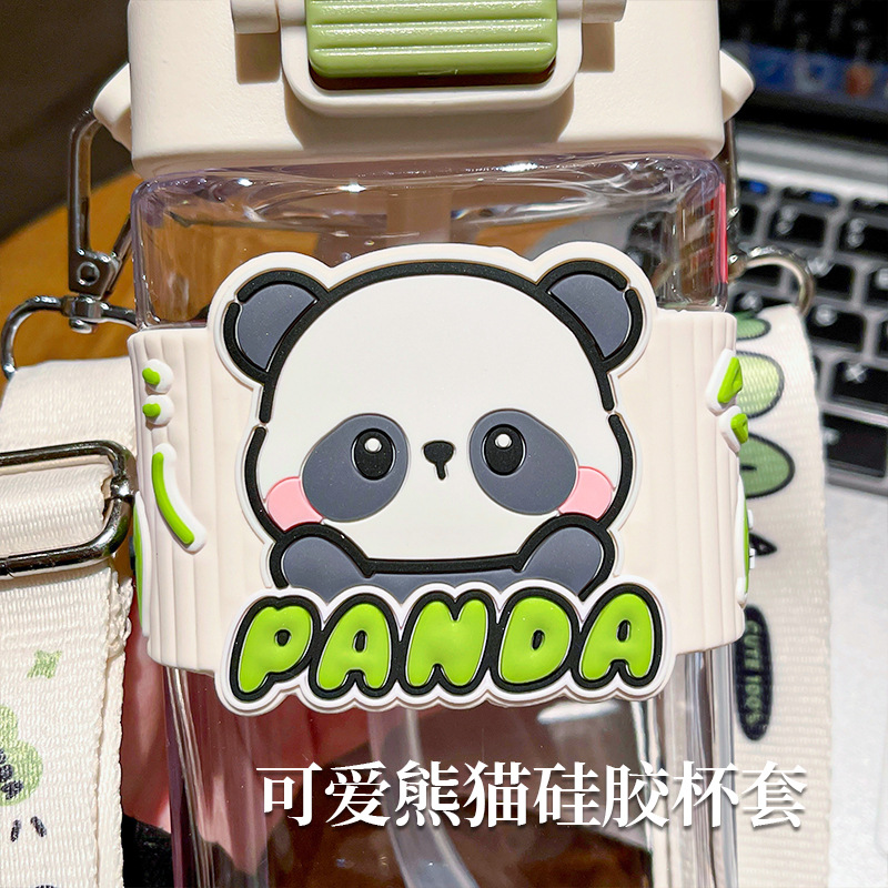Panda Simple double-drinking Plastic Cup, portable square Cup, Large capacity cartoon children's water bottle, lock buckle pop-up lid straw cup Application Scenario