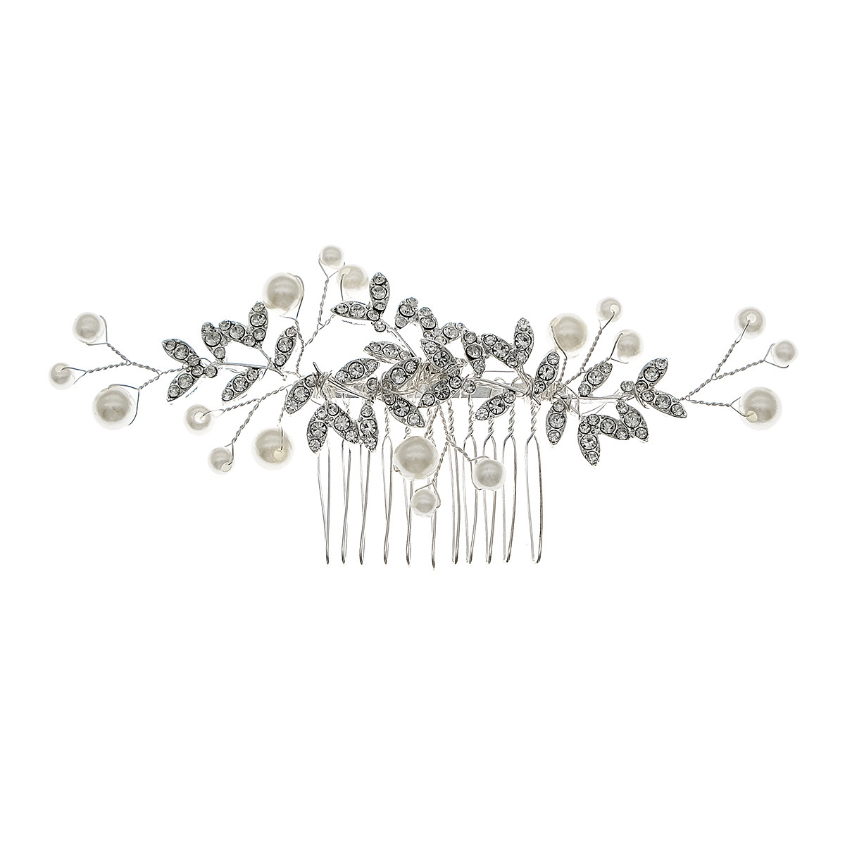 New Chinese-style Xiuhe hair accessory, retro forest-themed handcrafted pearl comb, women's ins updo, alloy water diamond bridal hair comb Item Picture