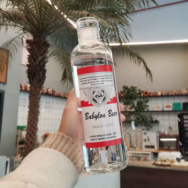 Creative wine bottles, glass cups, ins high appearance level, transparent portable cups, thickened large-capacity beer, trendy student water cups Specification drawing