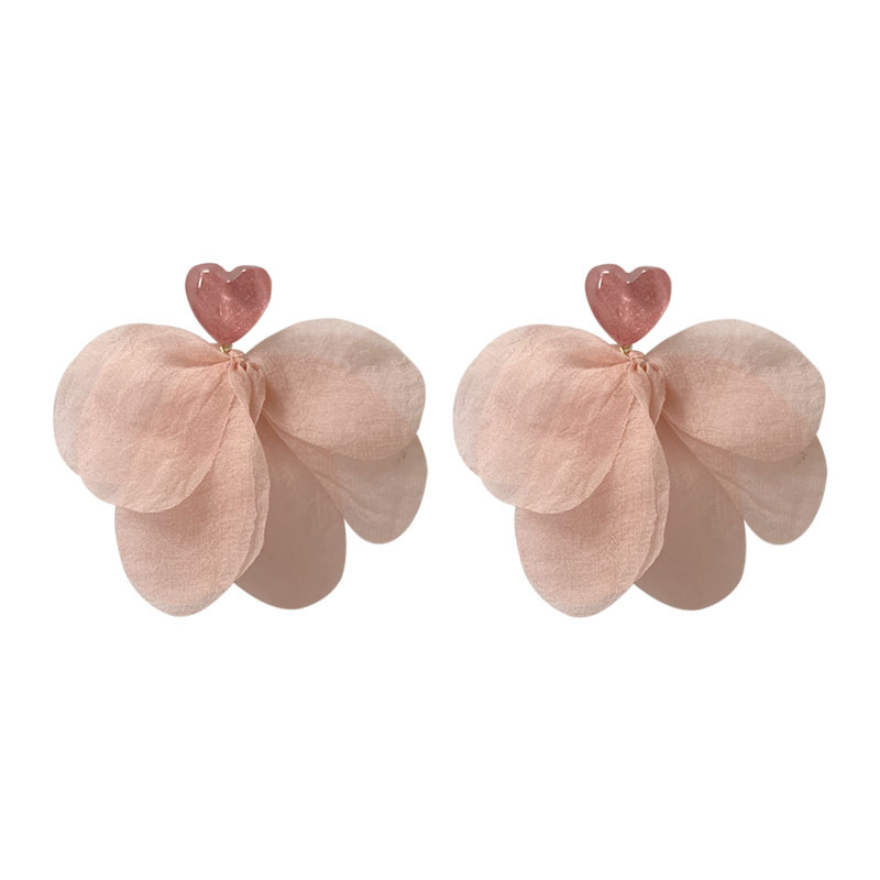 Vacation-style pink petal stud earrings for women, sweet flower heart earrings, super fairy-like French niche design earrings Item Picture