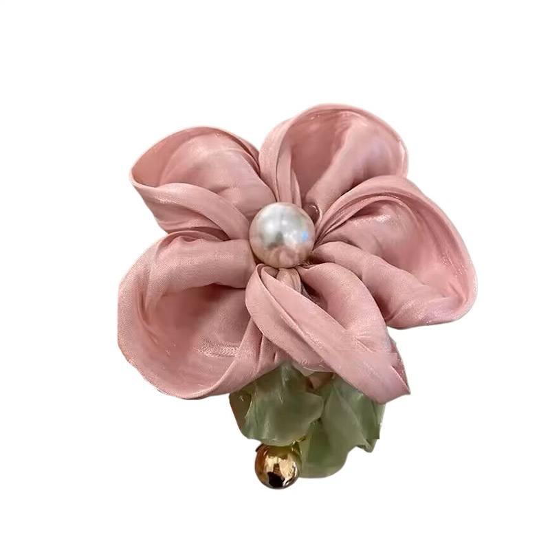 Spring atmosphere ~ Flower pearl hair band! 2025 New high-end large intestine hair band, ethereal and elastic women's hair tie for summer Item Picture