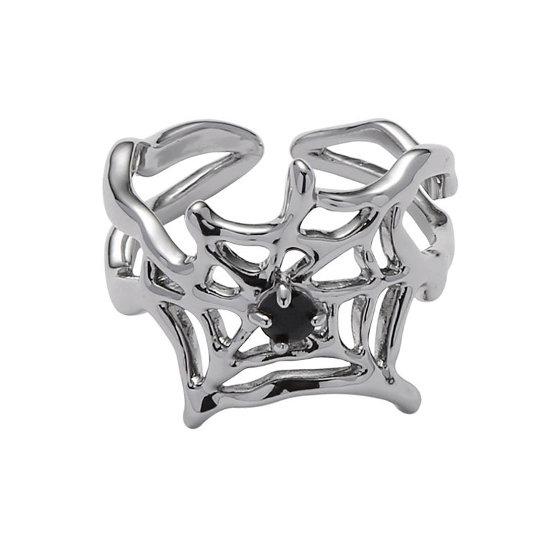 A niche and high-end metallic black spider web neutral opening ring, a sweet and cool girl's personality retro best friend ring Item Picture
