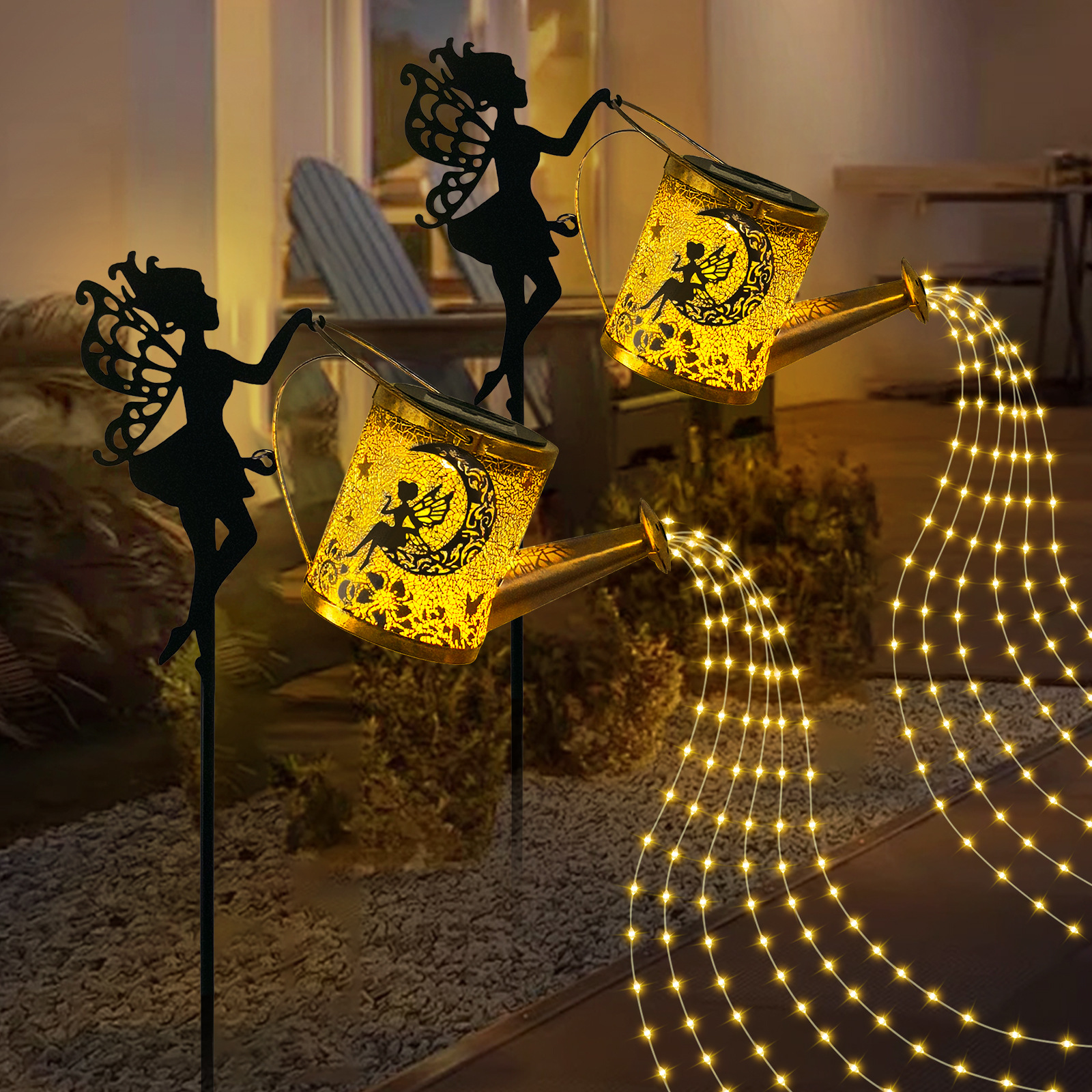 Amazon Solar Garden Angel Water Bottle Lamp, Outdoor Landscape Lamp, Ironwork Hollowed-out Lawn lamp, Flower Fairy Water bottle full figure