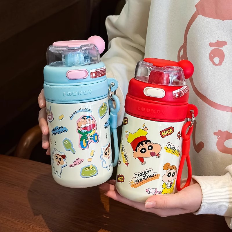 Crayon Shin-chan 316 insulated cup, cute appearance level for high school girls, double drinking cup, portable summer for children, student straw cup details Picture