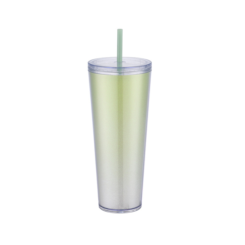 Amazon Cross-border double-layer straw water cup, creative gradient cup, high appearance level for girls, large capacity straw cup for students Item Picture