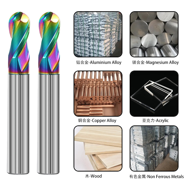 Seven-color aluminum ball-end milling cutters, tungsten steel milling cutters, extended aluminum milling special ball cutters, CNC numerical control tool manufacturer direct delivery details Picture