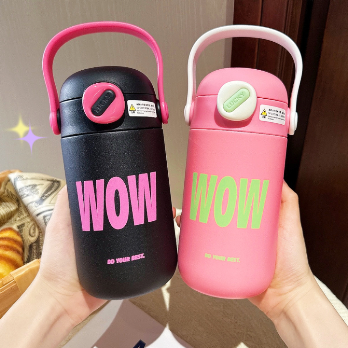Simple couple · Insulated cup, Portable, fashionable and creative double-drinking straw cup, student high appearance level stainless steel water cup full figure