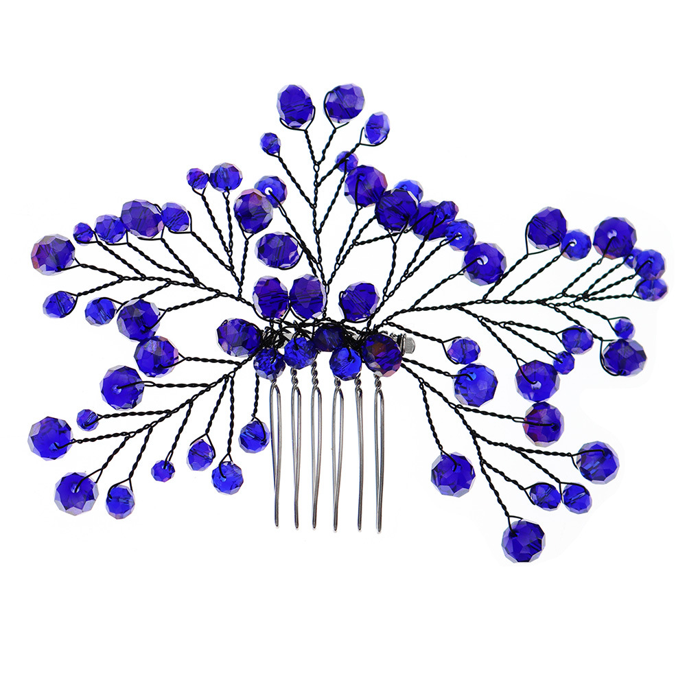 Amazon's new bride's updo comb for wedding dress and accessories, a fashionable European and American blue leaf-shaped comb Item Picture