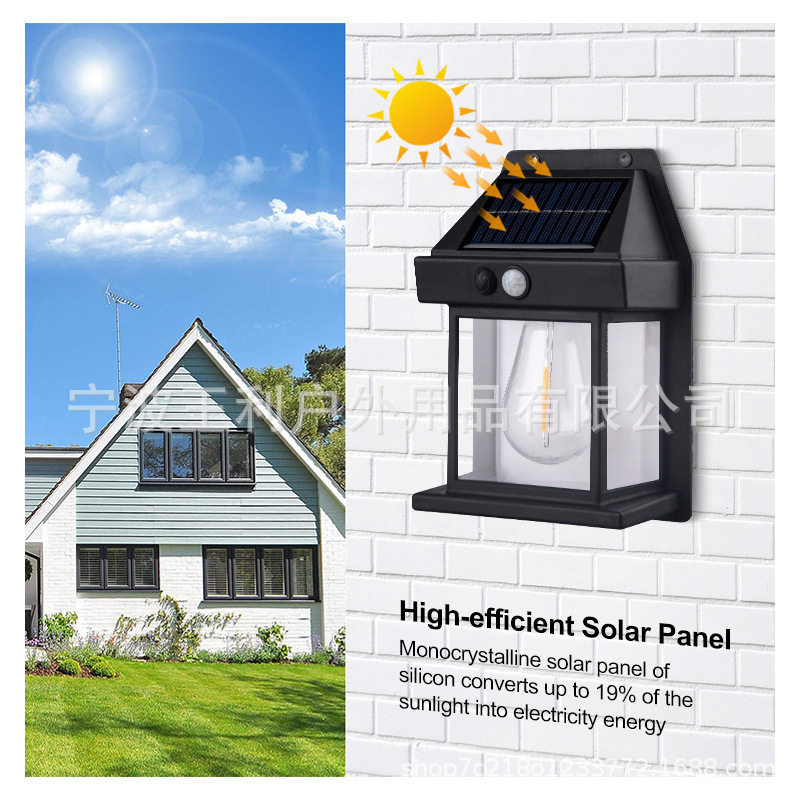 Cross-border new outdoor solar lamps, tungsten filament wall lamps, courtyard sensor lamps, garden villa night lights, lighting, waterproof details Picture