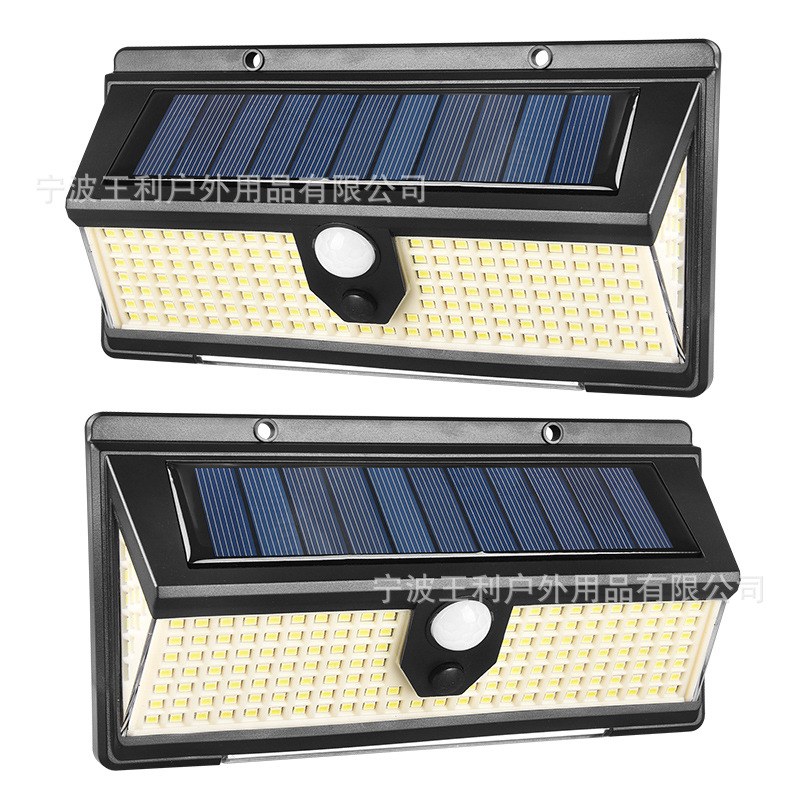New 190LED solar wall lamp, three-sided luminous solar lamp for courtyard, human-sensing waterproof staircase lamp details Picture