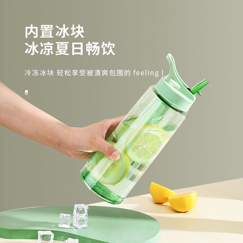 Large-capacity water cup, summer sports, fitness, travel, high appearance level, space cup, cold water bottle, drinking straw, plastic cup Specification drawing