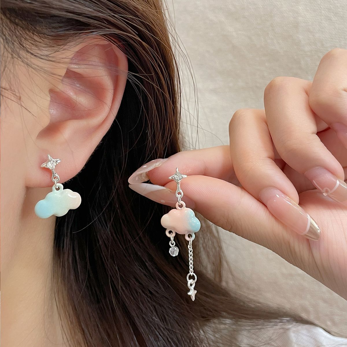 Spring and Summer Gradient Dye Butterfly Heart Series earrings Set, women's silver needle personalized colorful earrings wholesale in Yiwu details Picture