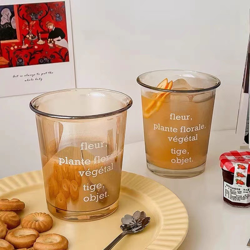 ins popular letter coffee cup, transparent glass water cup, summer iced drink, juice and milk cup, large capacity breakfast Application Scenario