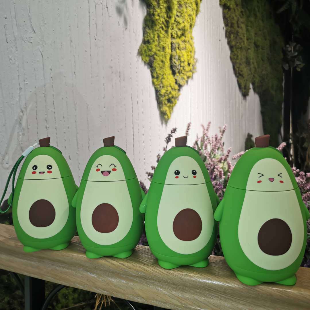 Factory-customized gift juice glass cups, super cute and adorable avocado water cups, double-layer heat-insulating portable handle water cups full figure