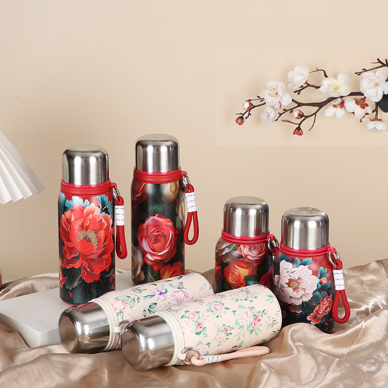 Wholesale of new 316 stainless steel insulated cups for men and women with high appearance standards, vacuum water cups, outdoor portable cups and lifting rope cups Specification drawing