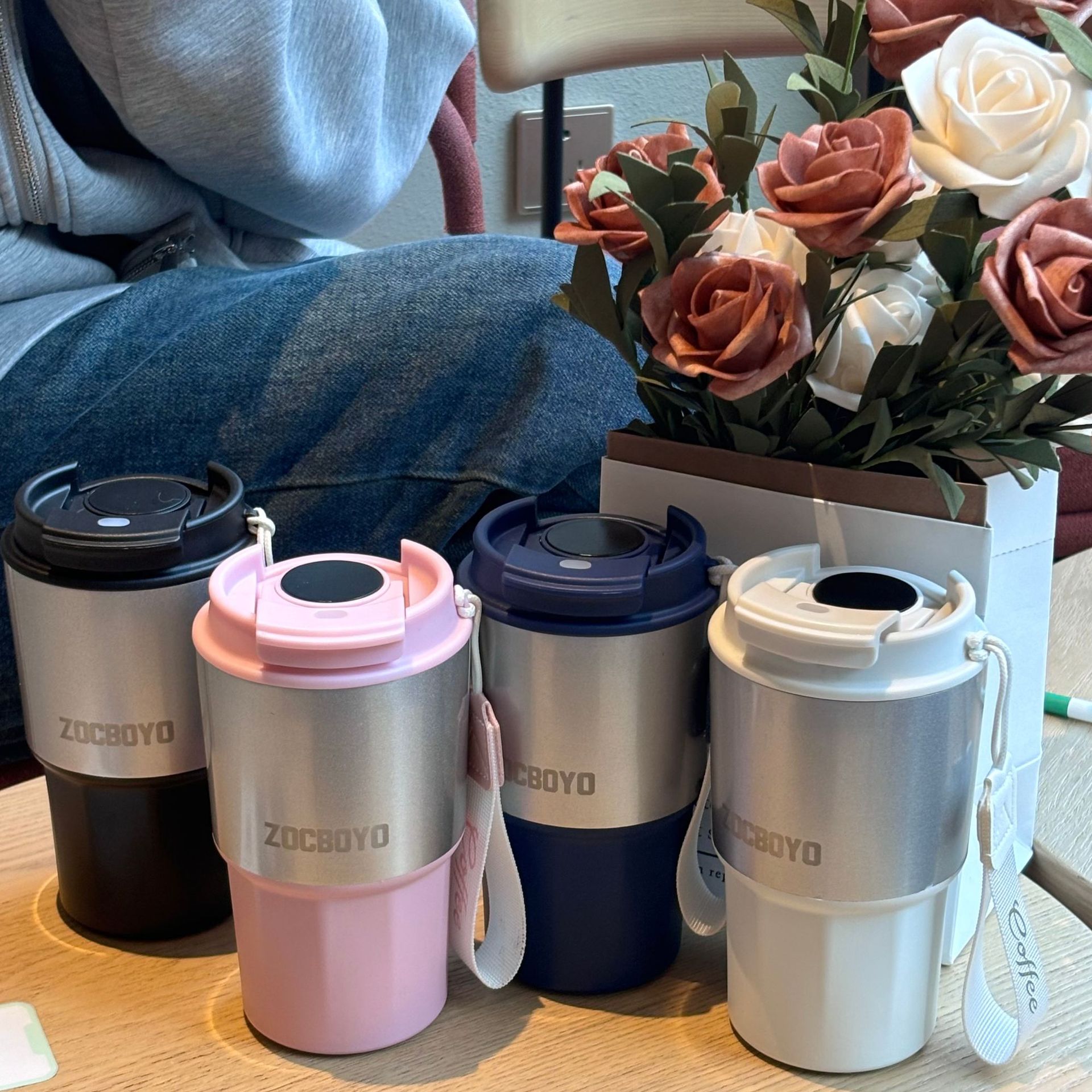 ZOCBOYO Cross-border temperature-displayed coffee cup, stainless steel smart digital display insulated cup, portable water cup with handle Specification drawing