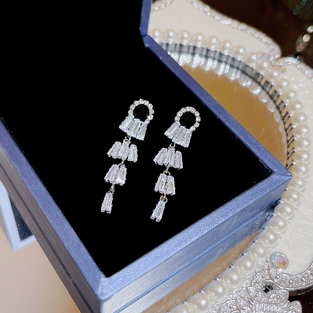 Exquisite and elegant geometric tassel earrings, women's light luxury, high-end fashion and temperament, ear studs, niche design earrings wholesale full figure