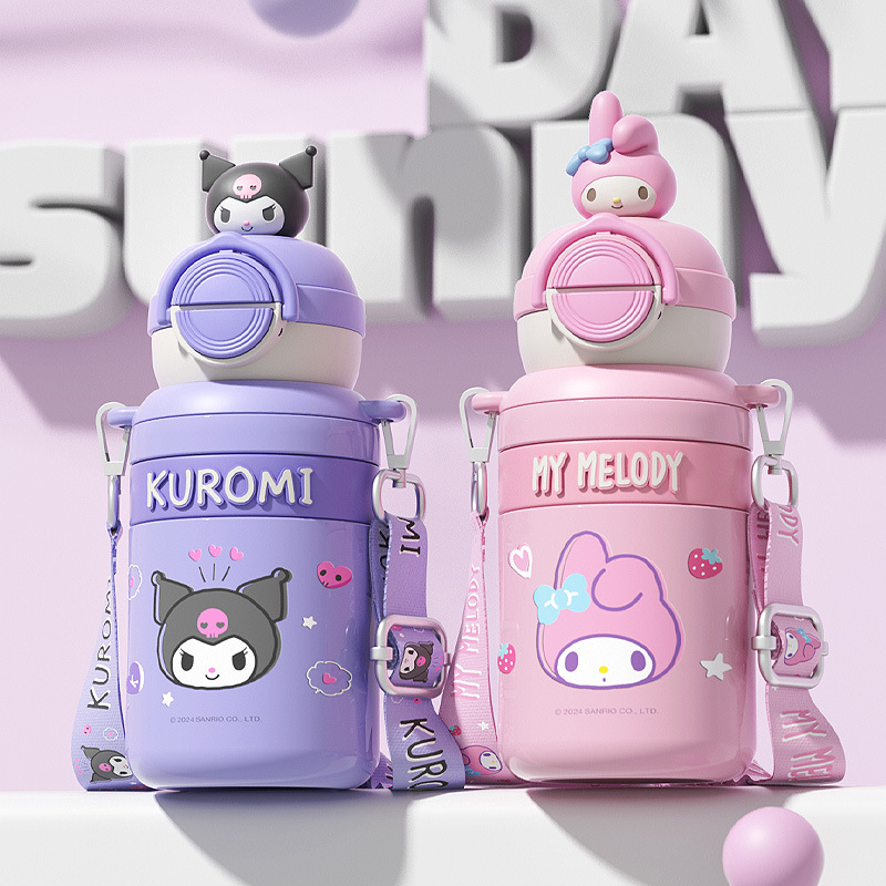Sanrio cute stainless steel children's insulated cups, girls' high appearance level crossbody large capacity student water cups wholesale full figure