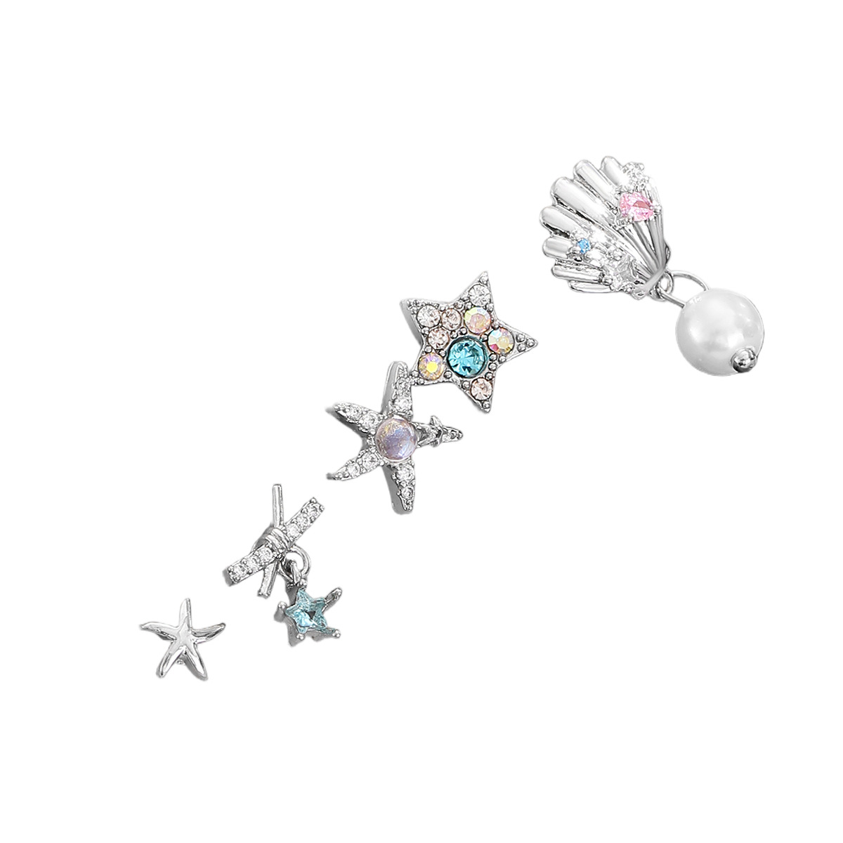 Cross-border accessories, ocean vacation style, fresh blue starfish, pearl, shell, ear bone nails, cochlear nails, single ear nails for women Item Picture
